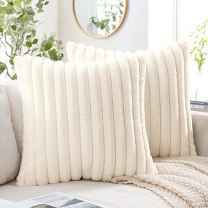 2427 Faux Fur Christmas Decorative Throw Pillow Covers 16x16 Inch Set of 2